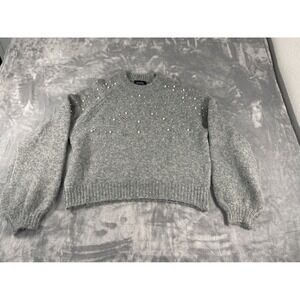 Lea & Viola Gray Embellished Pearl Beaded Sweater Women's Size M